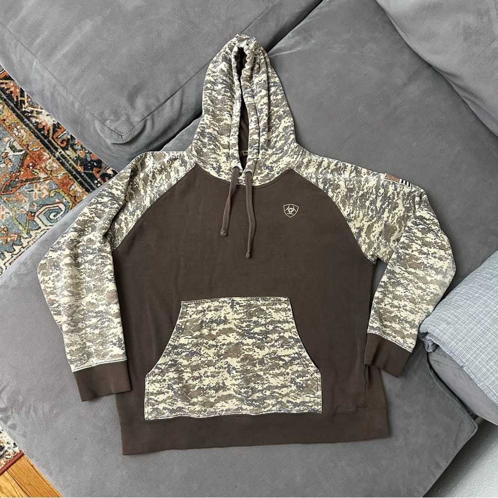 Ariat Patriot Hood Sage Camo Flag Hoodie Mens Size Medium Army Camo Distressed